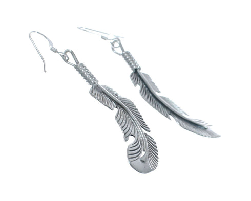 Native American Sterling Silver Feather Hook Dangle Earrings JX128909